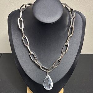Yochi NY Silver Tone Chain Clear Charm Necklace Modern